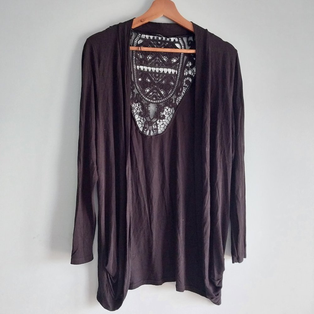 Black Crochet Back Kimono Cardigan
